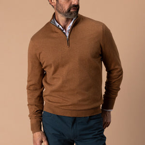 DUCKHEAD Men's Sweaters DARK AMBER HEATHER / S Duck Head Ridley Cotton Cashmere 1/4 Zip Sweater D31014226