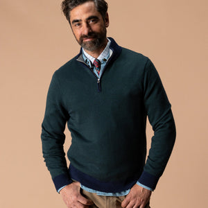 DUCKHEAD Men's Sweaters HUNTER GREEN HEATHER / S Duck Head Ridley Cotton Cashmere 1/4 Zip Sweater D31014326