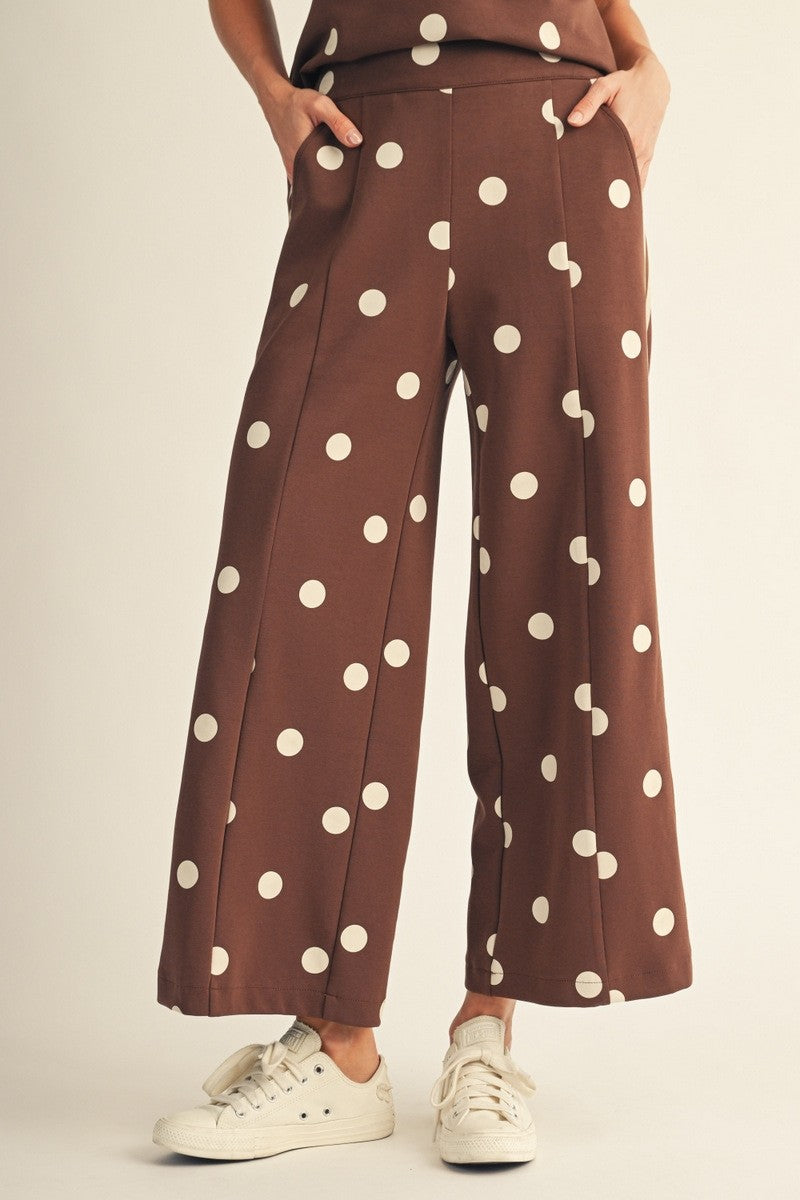 Color Rib Band Accent Polka Dot Casual Pants
