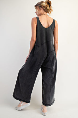 EASEL Women's Pants Mineral Washed Cotton Span Jumpsuit || David's Clothing