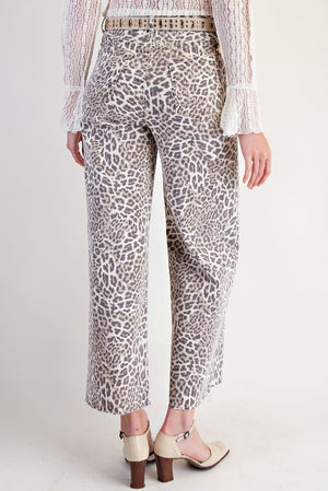 EASEL Women's Pants Washed Animal Print Twill Pants