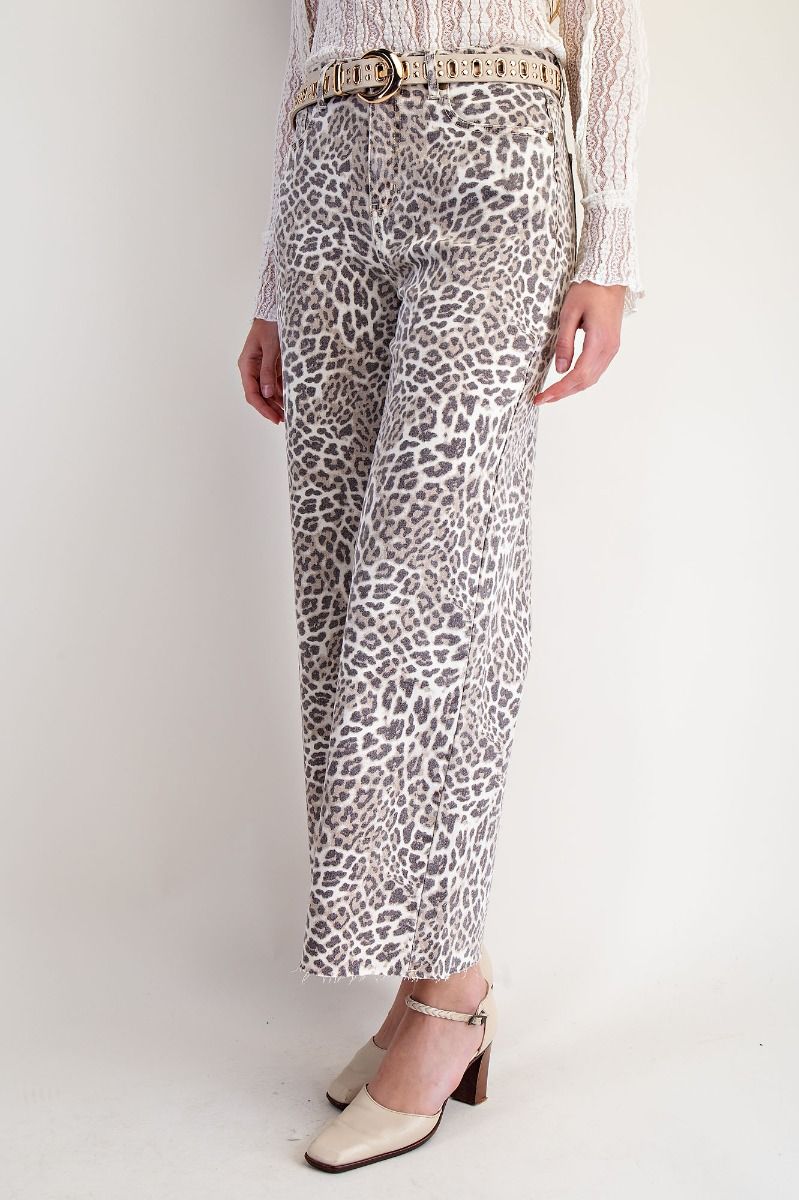 EASEL Women's Pants Washed Animal Print Twill Pants