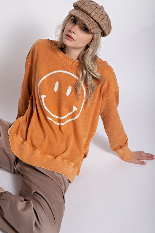 EASEL Women's Sweaters DRIED ORANGE / S Mineral Washed Terry Loose Fit Pullover || David's Clothing ET18166