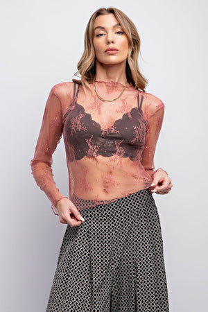 EASEL Women's Top All Over Sheer Lace Top || David's Clothing