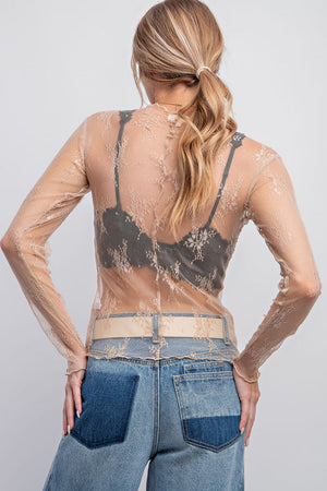 EASEL Women's Top All Over Sheer Lace Top || David's Clothing