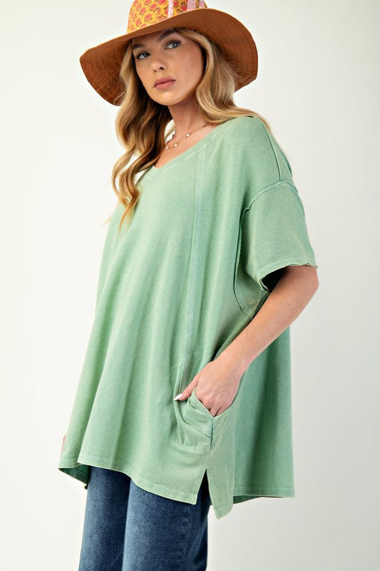 EASEL Women's Top Mineral Washed Oversized Top || David's Clothing
