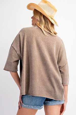 EASEL Women's Top Mineral Washed Terry Knit Boxy Top || David's Clothing