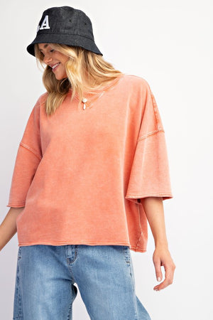 EASEL Women's Top Mineral Washed Terry Knit Boxy Top || David's Clothing