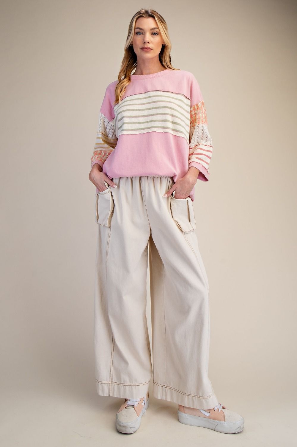 EASEL Women's Top Print Washed Boxy Top