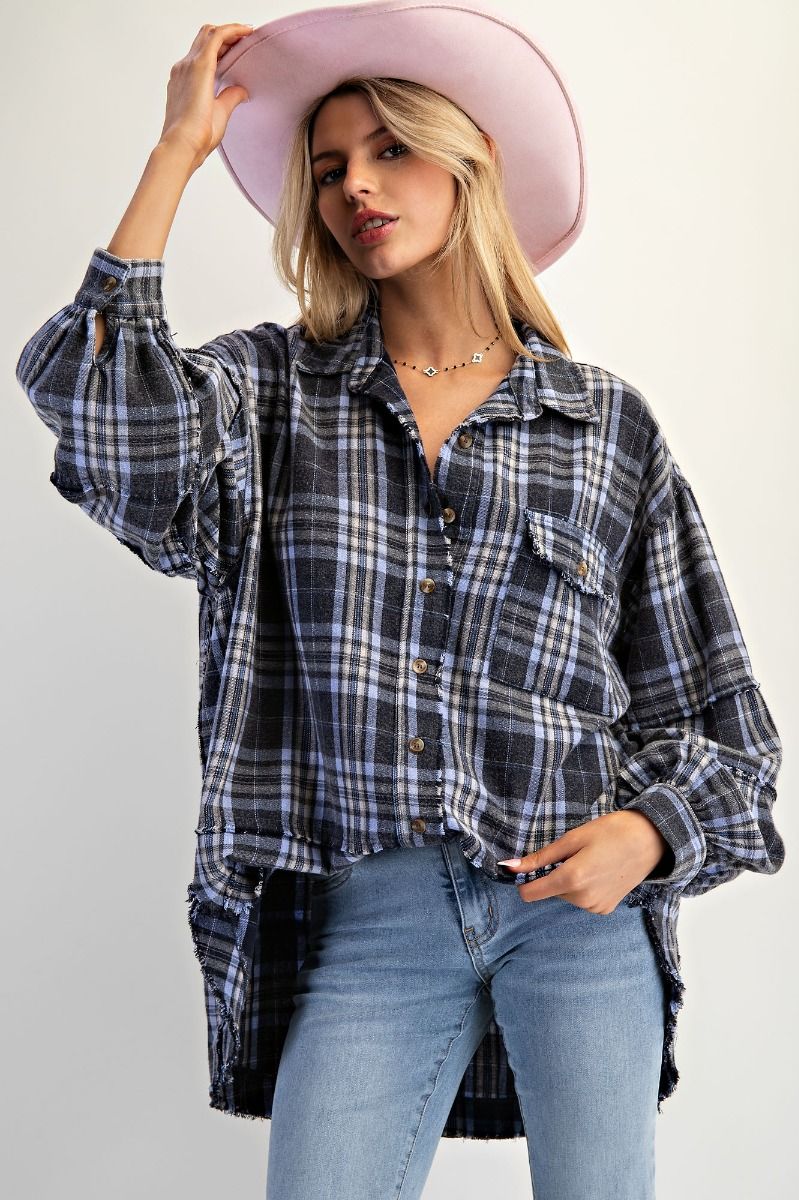 EASEL Women's Top Washed Plaid Shirt Tunic || David's Clothing