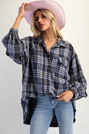 EASEL Women's Top Washed Plaid Shirt Tunic || David's Clothing