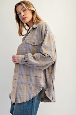 EASEL Women's Top Washed Plaid Shirt Tunic || David's Clothing