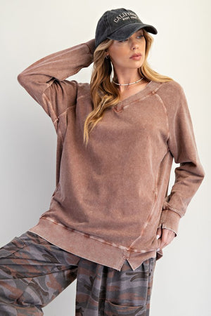 EASEL Women's Top Washed Terry Oversized Pullover || David's Clothing