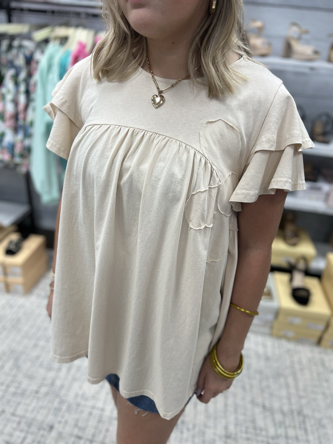 EASEL Women's Top Wing Sleeve Mineral Wash Top