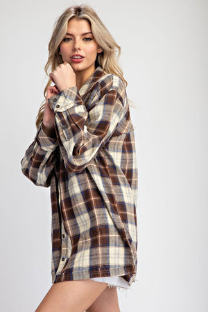 ee:some Women Jackets Long Sleeve Button Down Flannel Jacket || David's Clothing