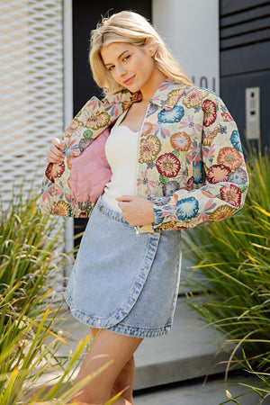 ee:some Women Jackets Retro Floral Printed Cropped Jacket || David's Clothing