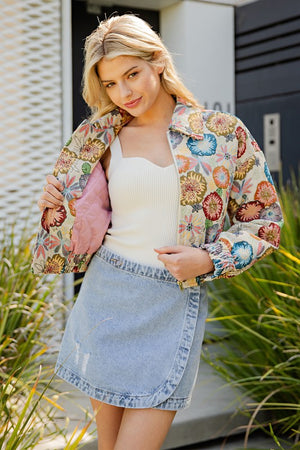 ee:some Women Jackets Retro Floral Printed Cropped Jacket || David's Clothing