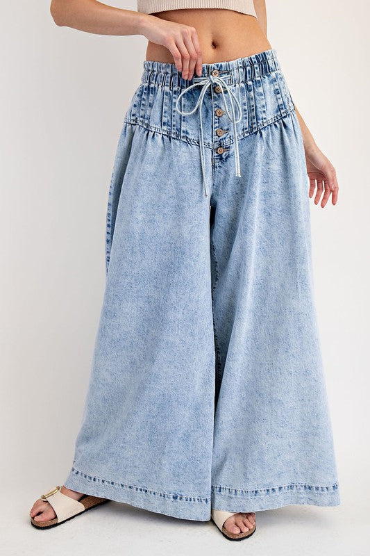 ee:some Women's Jeans Mineral Washed Pleated Wide Leg Pants || David's Clothing
