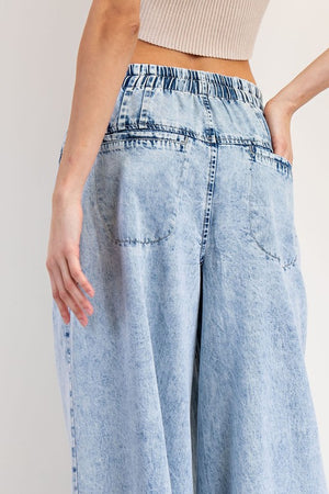 ee:some Women's Jeans Mineral Washed Pleated Wide Leg Pants || David's Clothing