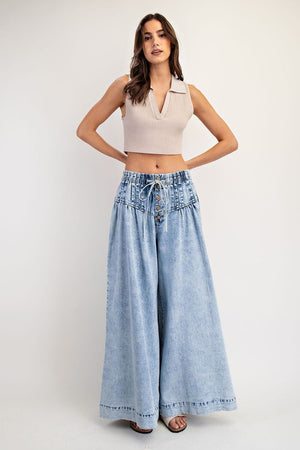 ee:some Women's Jeans Mineral Washed Pleated Wide Leg Pants || David's Clothing