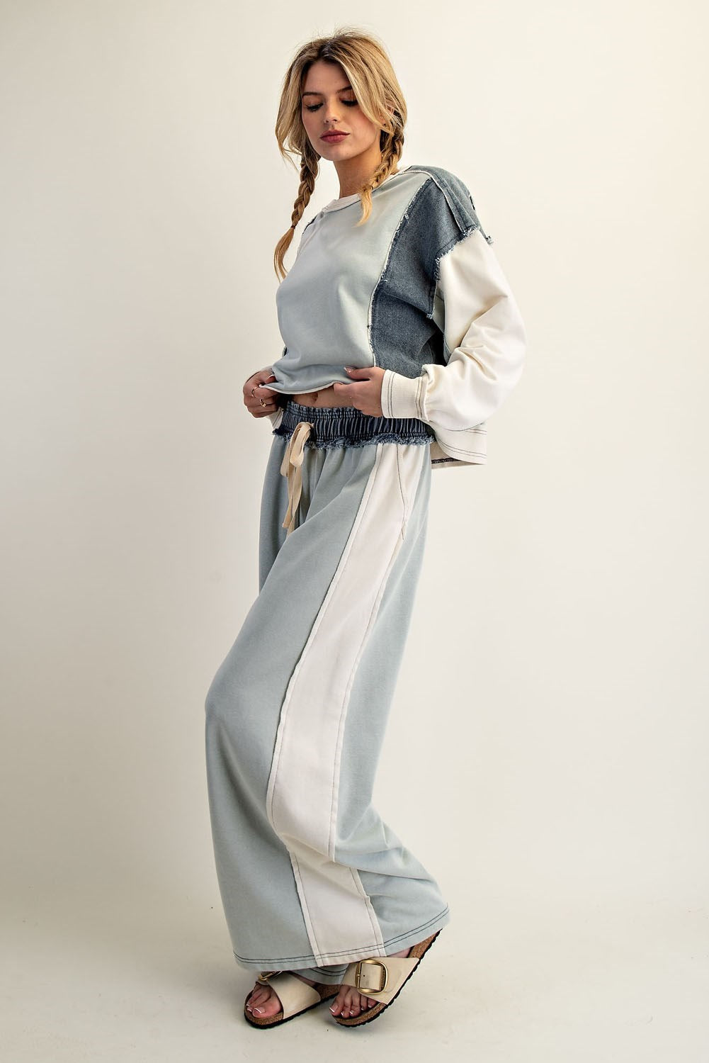 ee:some Women's Pants Color Block Denim Drawstring Pants || David's Clothing