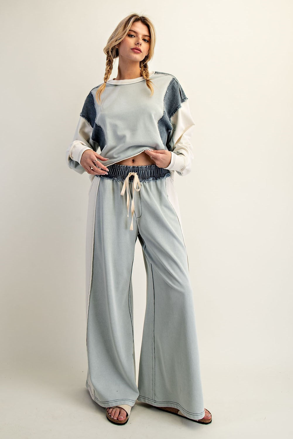 ee:some Women's Pants Color Block Denim Drawstring Pants || David's Clothing