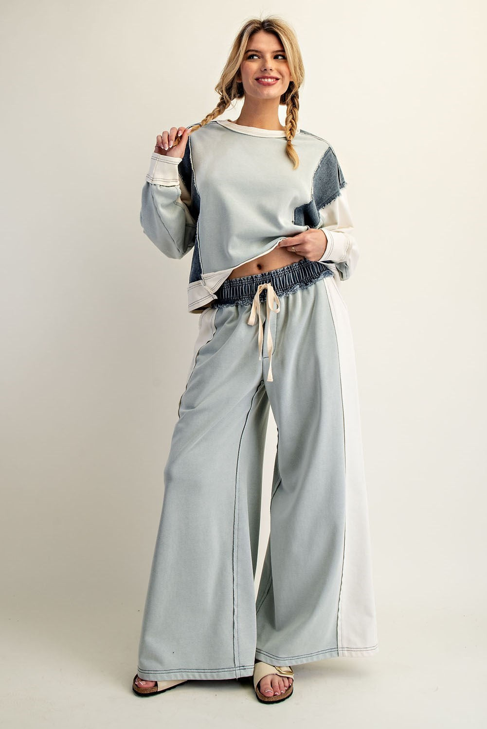 ee:some Women's Pants Color Block Denim Drawstring Pants || David's Clothing