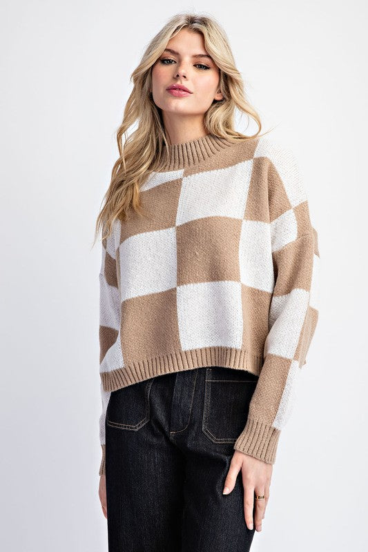 ee:some Women's Sweaters Checker Print Cropped Sweater Top || David's Clothing