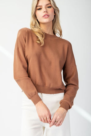 ee:some Women's Sweaters COCOA / S Solid Long Sleeve Sweater Top || David's Clothing SG10326