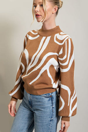 ee:some Women's Sweaters Mock Neck Printed Sweater || David's Clothing