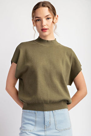 ee:some Women's Top ARMY / S Mock Neck Short Sleeve Top || David's Clothing SG8414