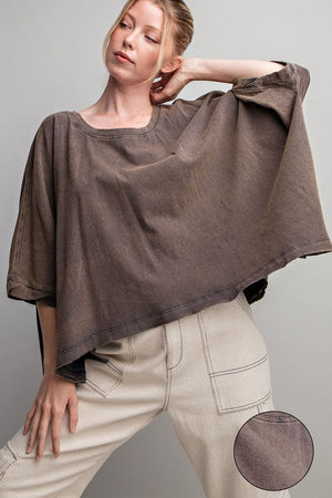 ee:some Women's Top ASH / S Mineral Washed Loose Fit Top || David's Clothing TG8119A
