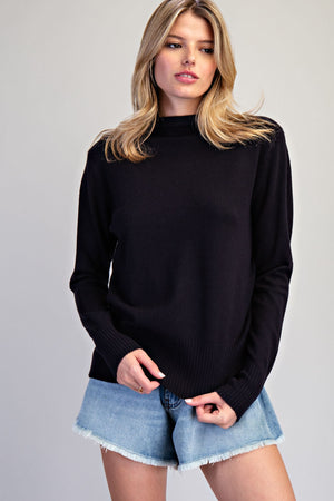 ee:some Women's Top BLACK / S Rolled Mock Neck Knit Sweater SK16357