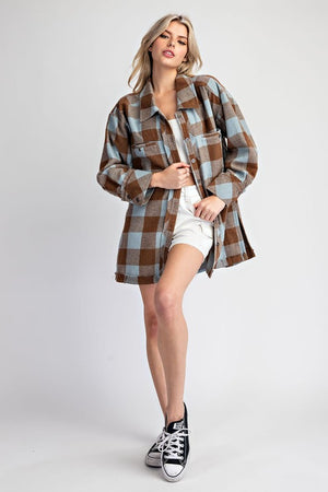 ee:some Women's Top Checker Print Button Down Shacket || David's Clothing