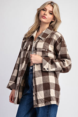 ee:some Women's Top Checker Print Button Down Shacket || David's Clothing