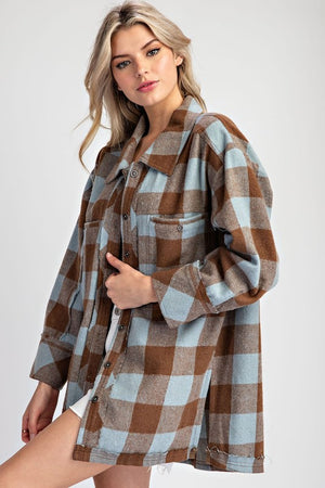 ee:some Women's Top Checker Print Button Down Shacket || David's Clothing