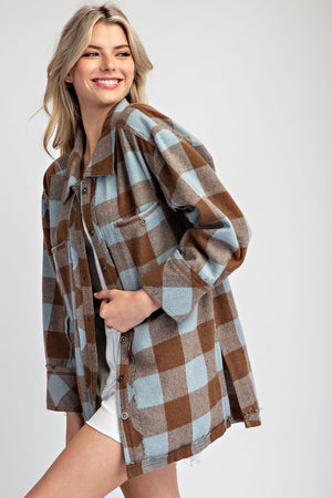 ee:some Women's Top Checker Print Button Down Shacket || David's Clothing