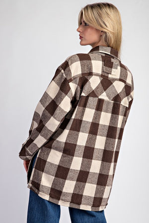 ee:some Women's Top Checker Print Button Down Shacket || David's Clothing