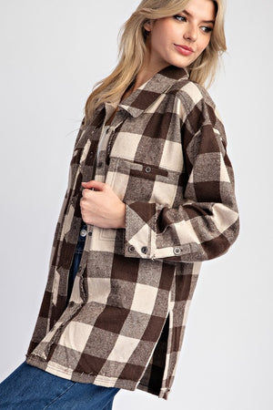 ee:some Women's Top Checker Print Button Down Shacket || David's Clothing