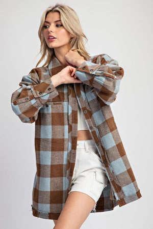 ee:some Women's Top Checker Print Button Down Shacket || David's Clothing