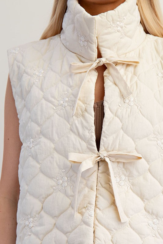 ee:some Women's Top Embroidered Tie Front Quilted Vest || David's Clothing