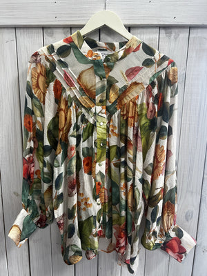 ee:some Women's Top Floral Printed Button Down Shirt Top