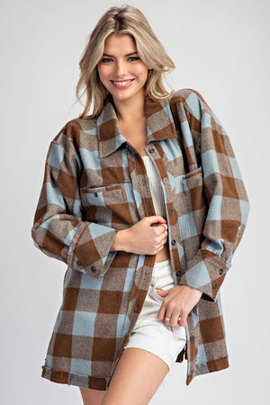 ee:some Women's Top ICE COFF / S Checker Print Button Down Shacket || David's Clothing JK11177