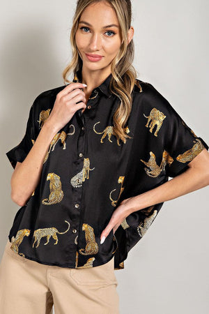 ee:some Women's Top Leopard Print Button Down Top || David's Clothing