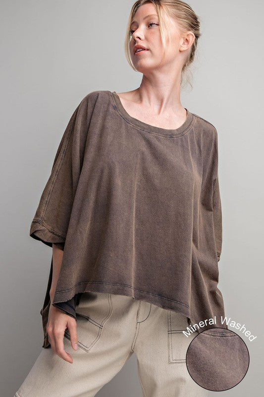 ee:some Women's Top ASH / S Mineral Washed Loose Fit Top || David's Clothing TG8119A