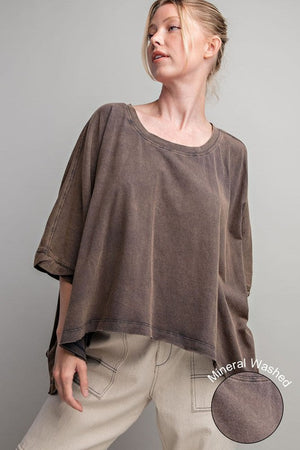 ee:some Women's Top Mineral Washed Loose Fit Top || David's Clothing