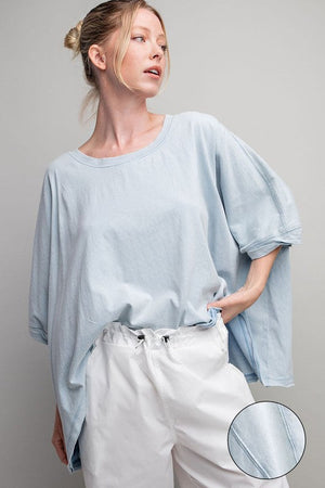 ee:some Women's Top PALE BLUE / S Mineral Washed Loose Fit Top || David's Clothing TG8119PB