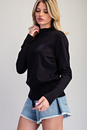 ee:some Women's Top Rolled Mock Neck Knit Sweater