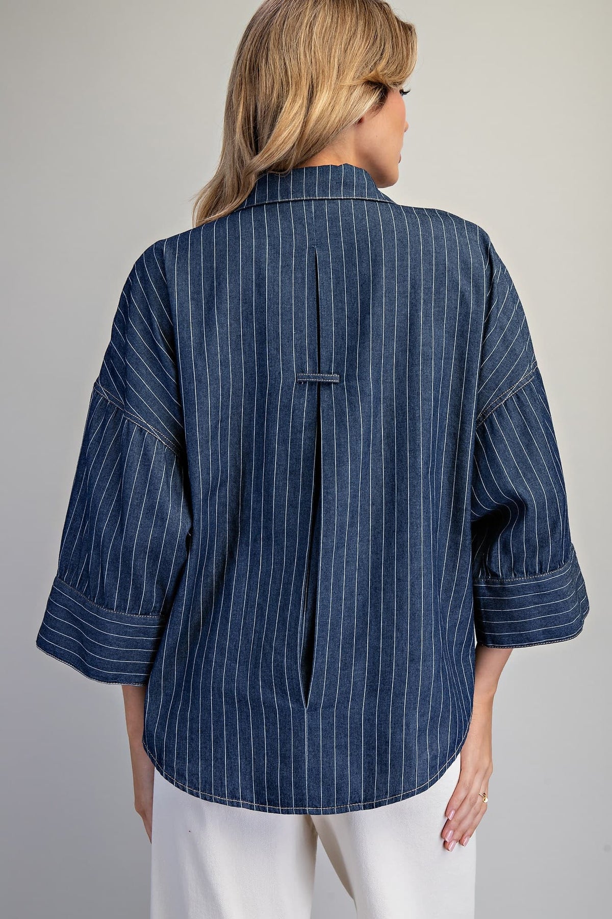 ee:some Women's Top Striped Button Down Back Pleat Blouse