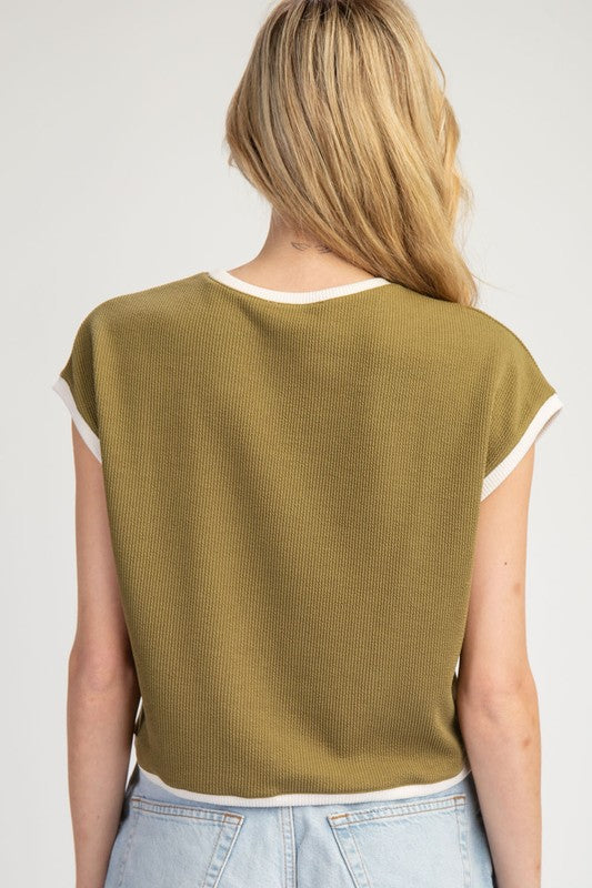 ee:some Women's Top Two Tone Round Neck Short Sleeve Top || David's Clothing